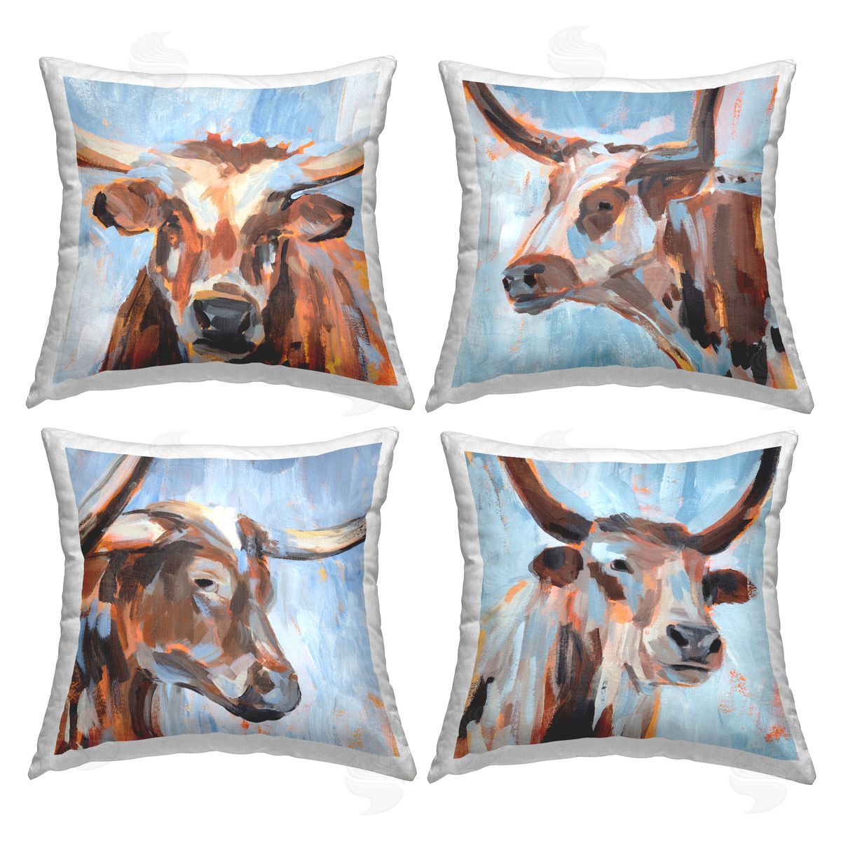 Abstract Cattle Portraits Decorative Printed Pillow, Home Decor by Annie Warren