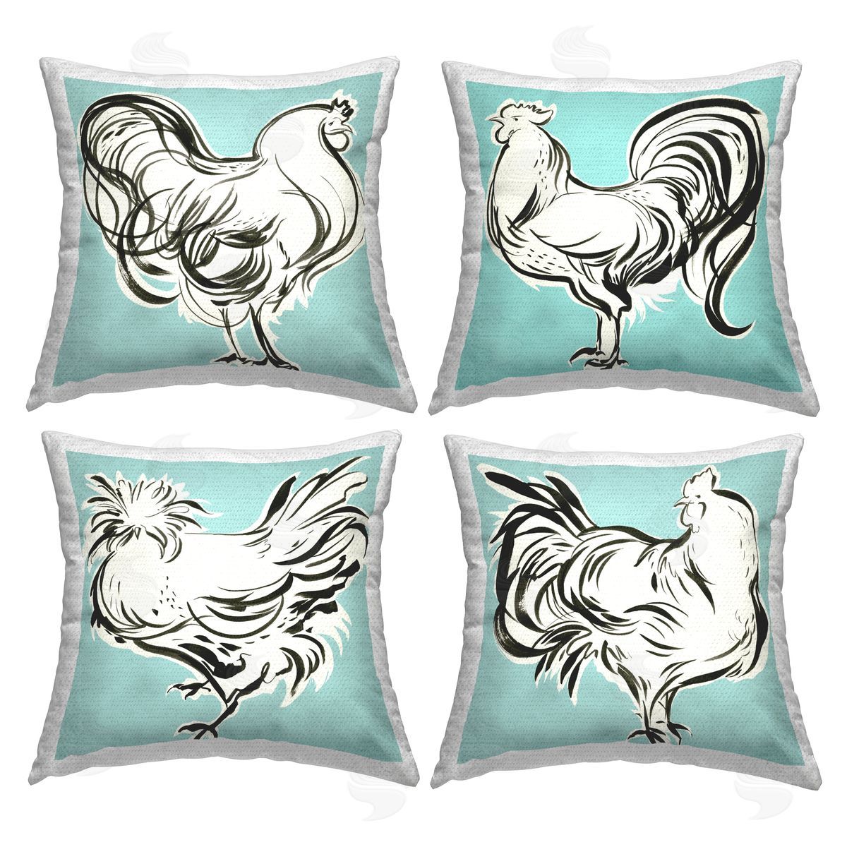 Turquoise Doodle Hens Outdoor Printed Pillow, Home Decor by Laura Marr