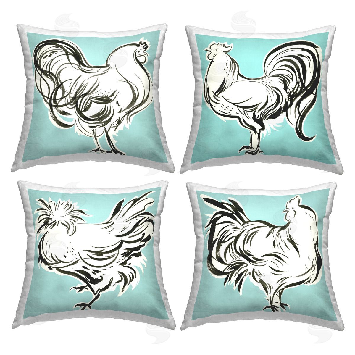 Turquoise Doodle Hens Decorative Printed Pillow, Home Decor by Laura Marr