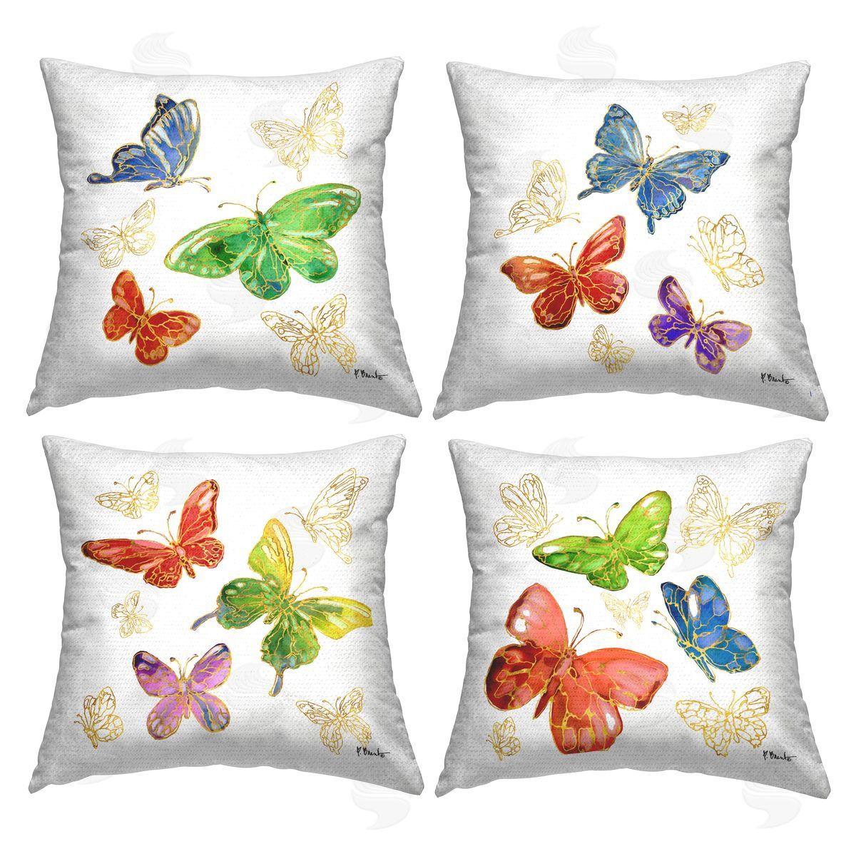 Glam Butterfly Pattern Outdoor Printed Pillow, Home Decor by Paul Brent