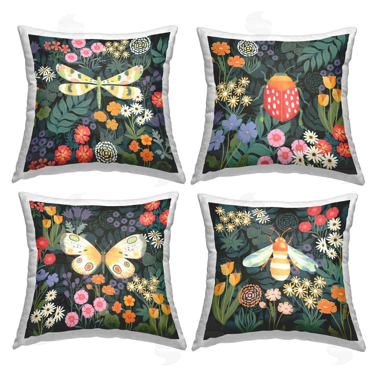 Various Insects with Flowers Decorative Printed Pillow, Home Decor by Jennifer Brinley