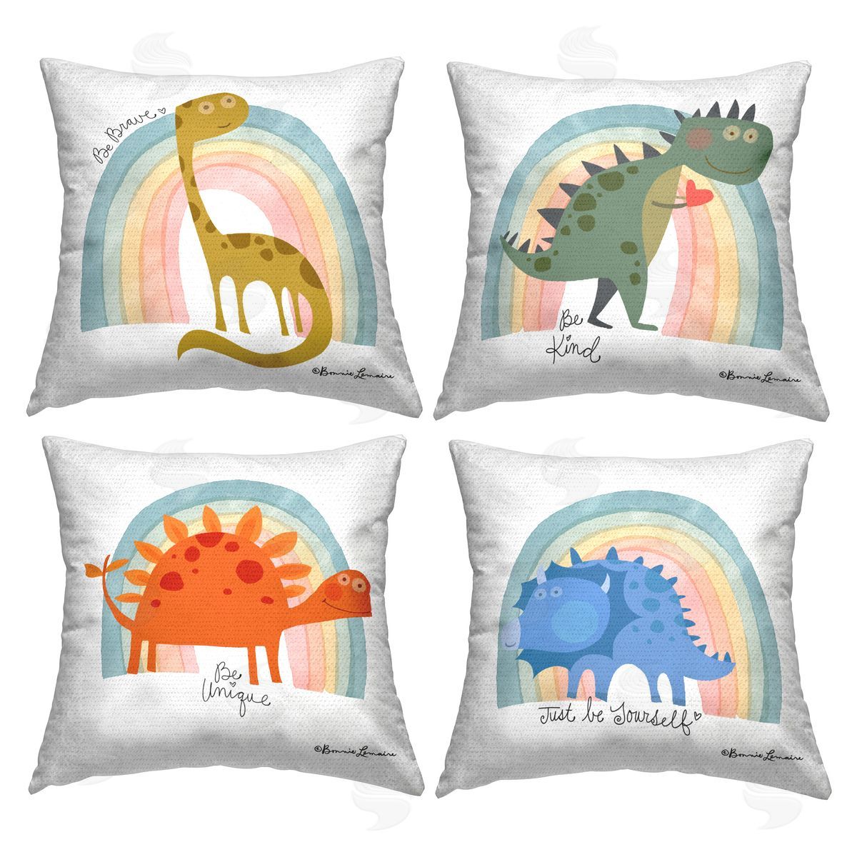 Bonnie Lemaire Motivational Rainbow Dinosaurs Outdoor Quick-Dry Polyester Printed Throw Pillow