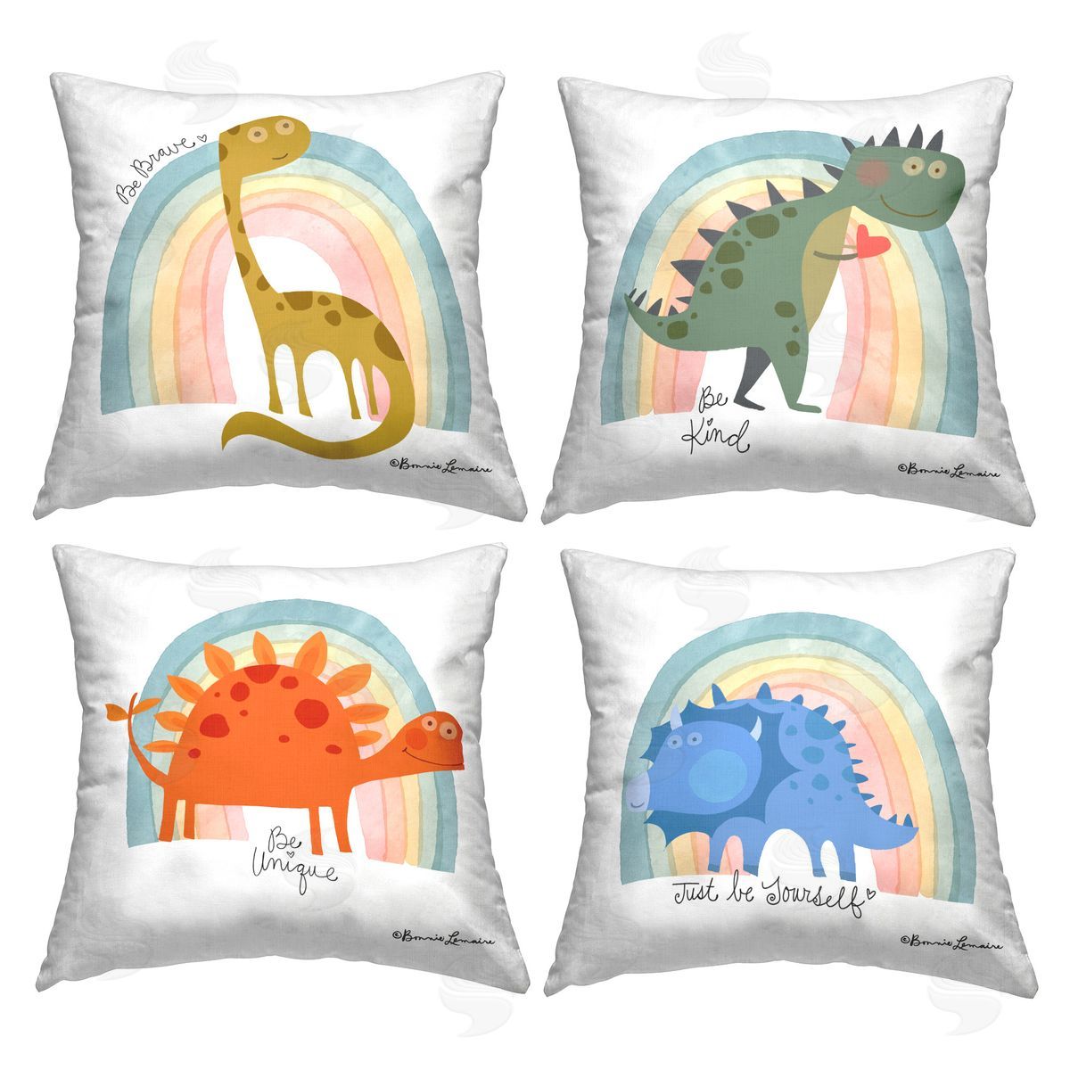 Bonnie Lemaire Motivational Rainbow Dinosaurs Printed Plush Polyester Throw Pillow