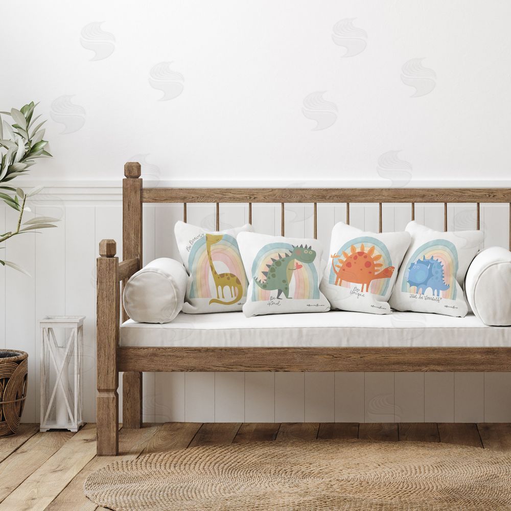 Bonnie Lemaire Motivational Rainbow Dinosaurs Printed Plush Polyester Throw Pillow On Chair