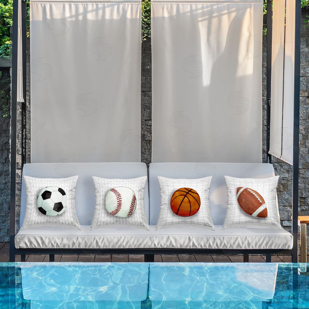Sharon Kuplack Sports Balls on Geometric Outdoor Quick-Dry Polyester Printed Throw Pillow in Back Yard