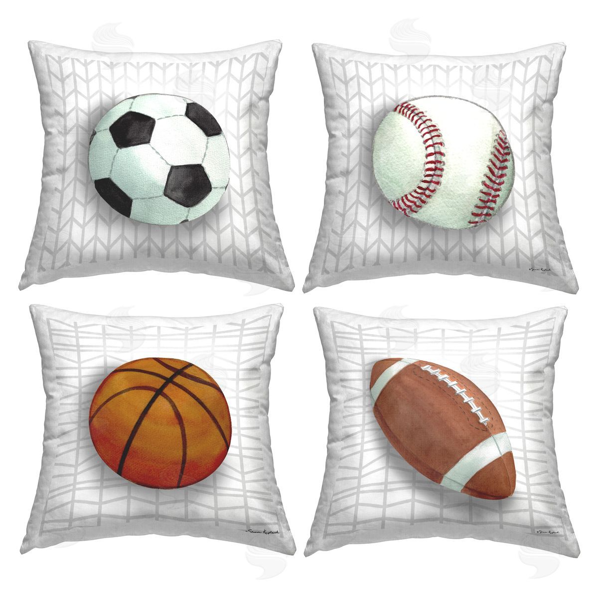 Sharon Kuplack Sports Balls on Geometric Printed Plush Polyester Throw Pillow