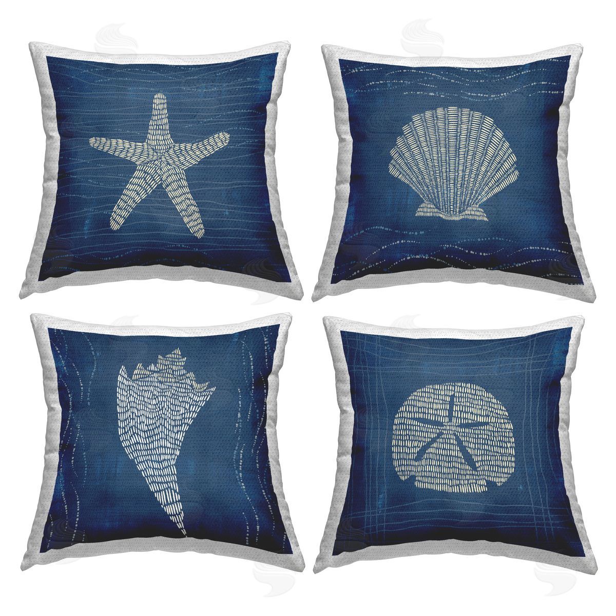 Jetty Home LLC Blue Wave Pattern Shells Outdoor Quick-Dry Polyester Printed Throw Pillow