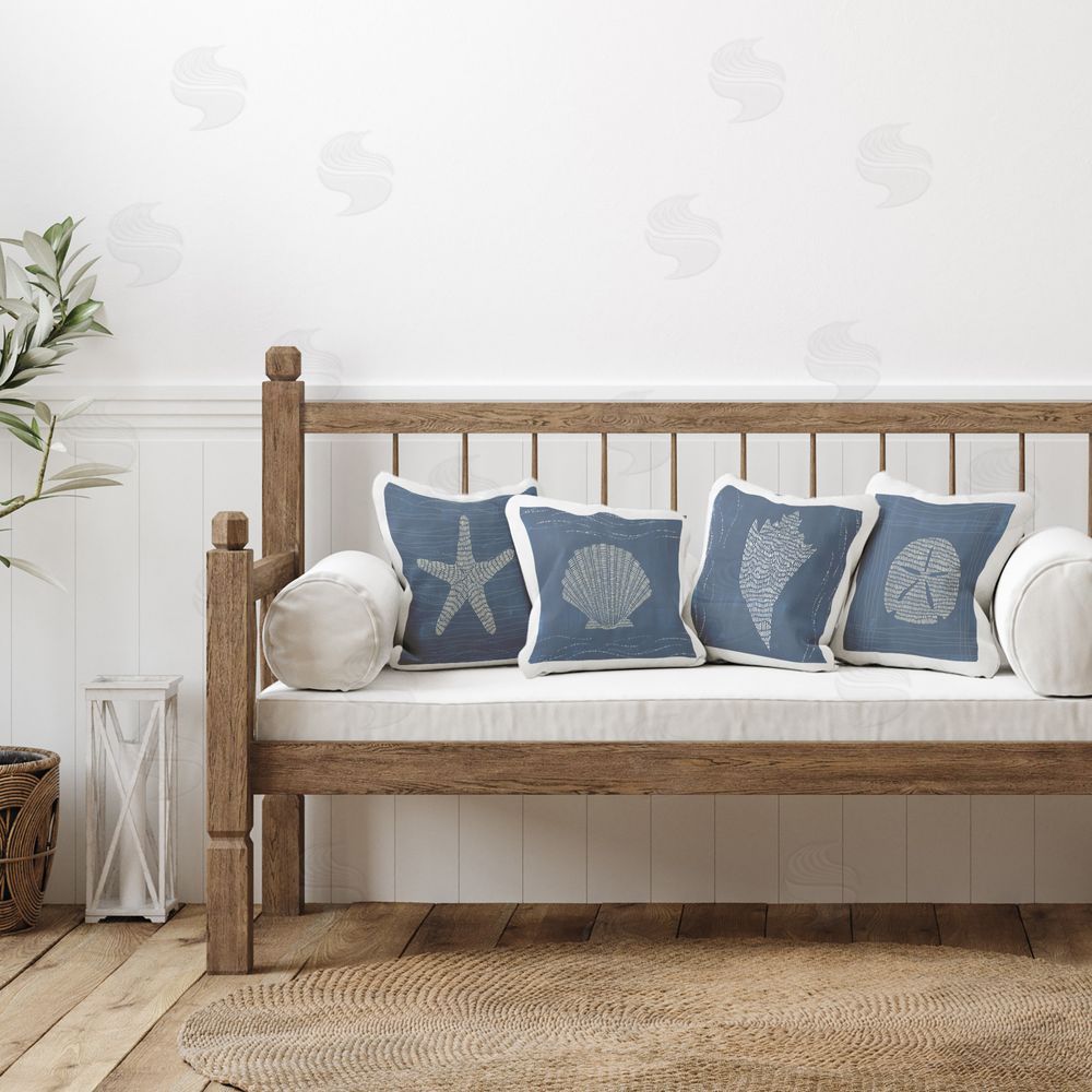 Jetty Home LLC Blue Wave Pattern Shells Printed Plush Polyester Throw Pillow On Chair