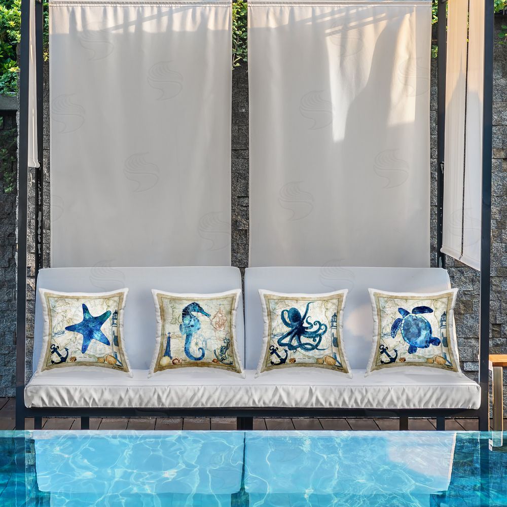 Jill Meyer Sea Life Maritime Motif Outdoor Quick-Dry Polyester Printed Throw Pillow in Back Yard