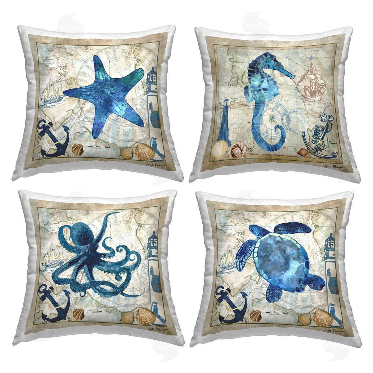 Jill Meyer Sea Life Maritime Motif Printed Plush Polyester Throw Pillow