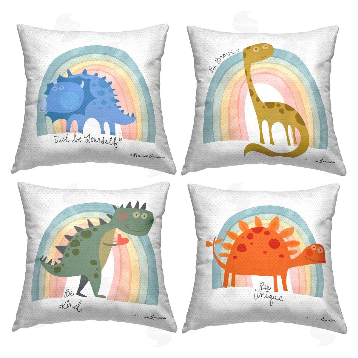 Bonnie Lemaire Inspiring Dinos & Rainbows Outdoor Quick-Dry Polyester Printed Throw Pillow