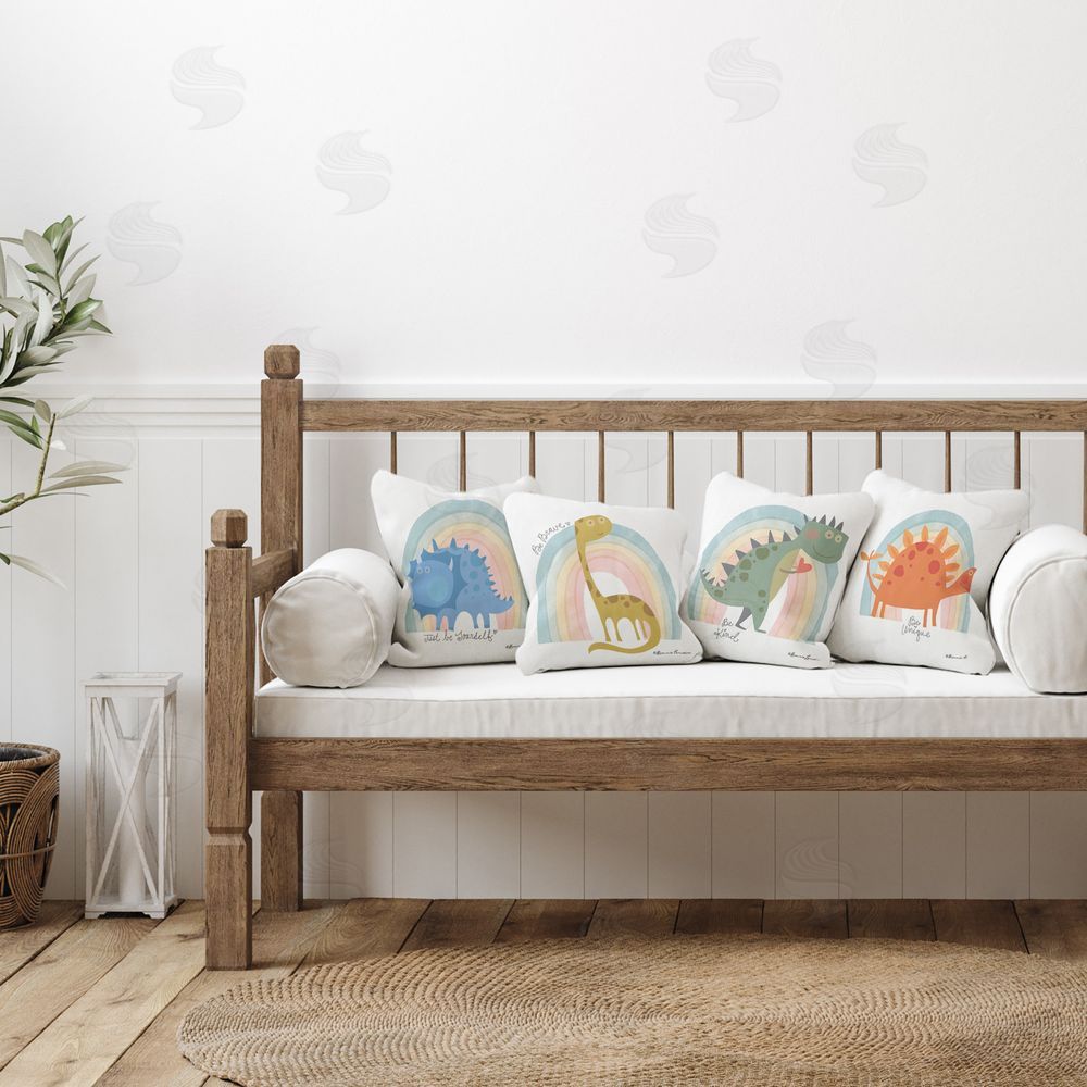 Bonnie Lemaire Inspiring Dinos & Rainbows Printed Plush Polyester Throw Pillow On Chair