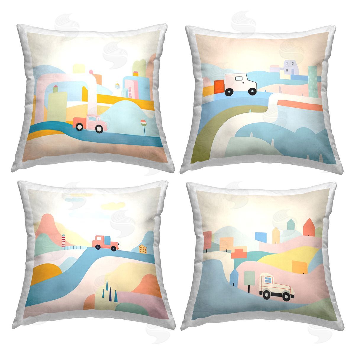 Lazar Studio Pastel Driving Landscapes Printed Plush Polyester Throw Pillow