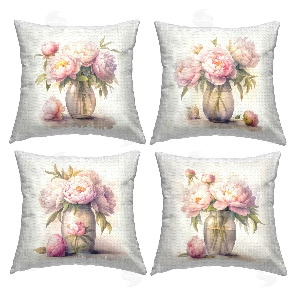 LSR Design Studio Alluring Blush Peonies Outdoor Quick-Dry Polyester Printed Throw Pillow