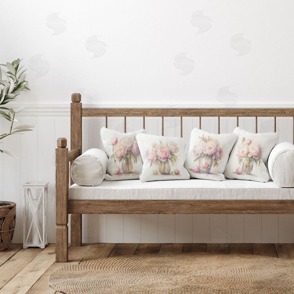 LSR Design Studio Alluring Blush Peonies Printed Plush Polyester Throw Pillow On Chair