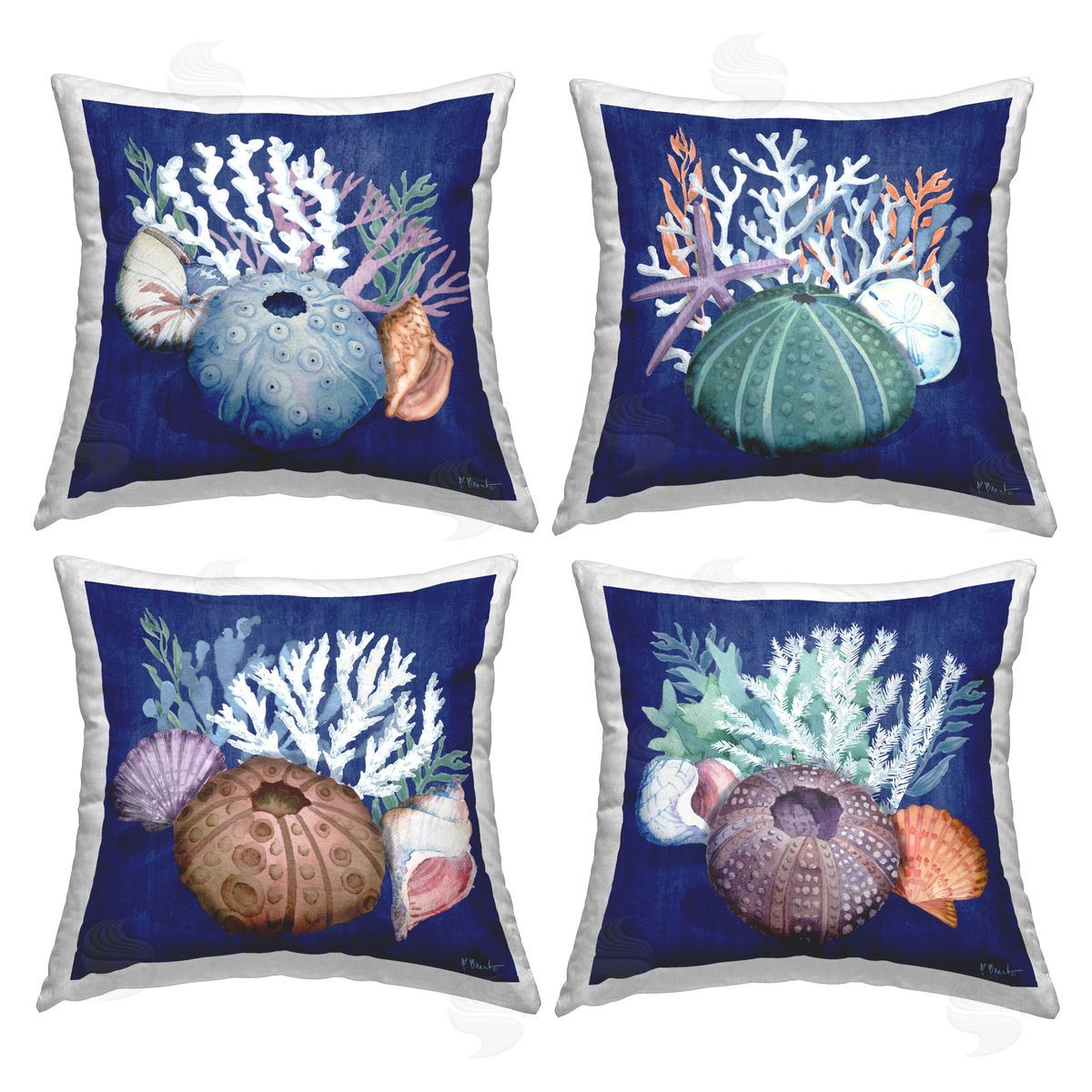 Paul Brent Beach Urchin & Coral Printed Plush Polyester Throw Pillow