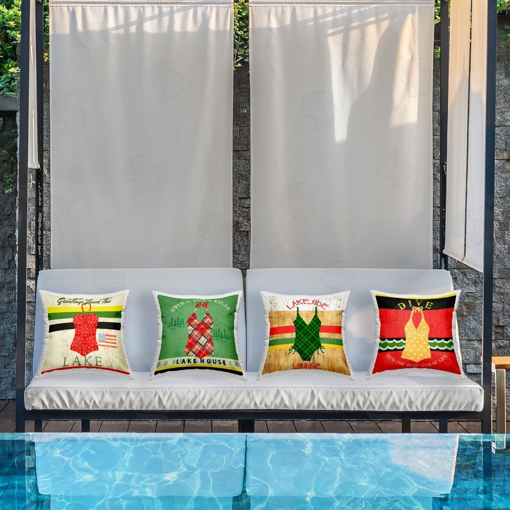 Andrea Tachiera Vintage Rustic Swimsuits Outdoor Quick-Dry Polyester Printed Throw Pillow in Back Yard