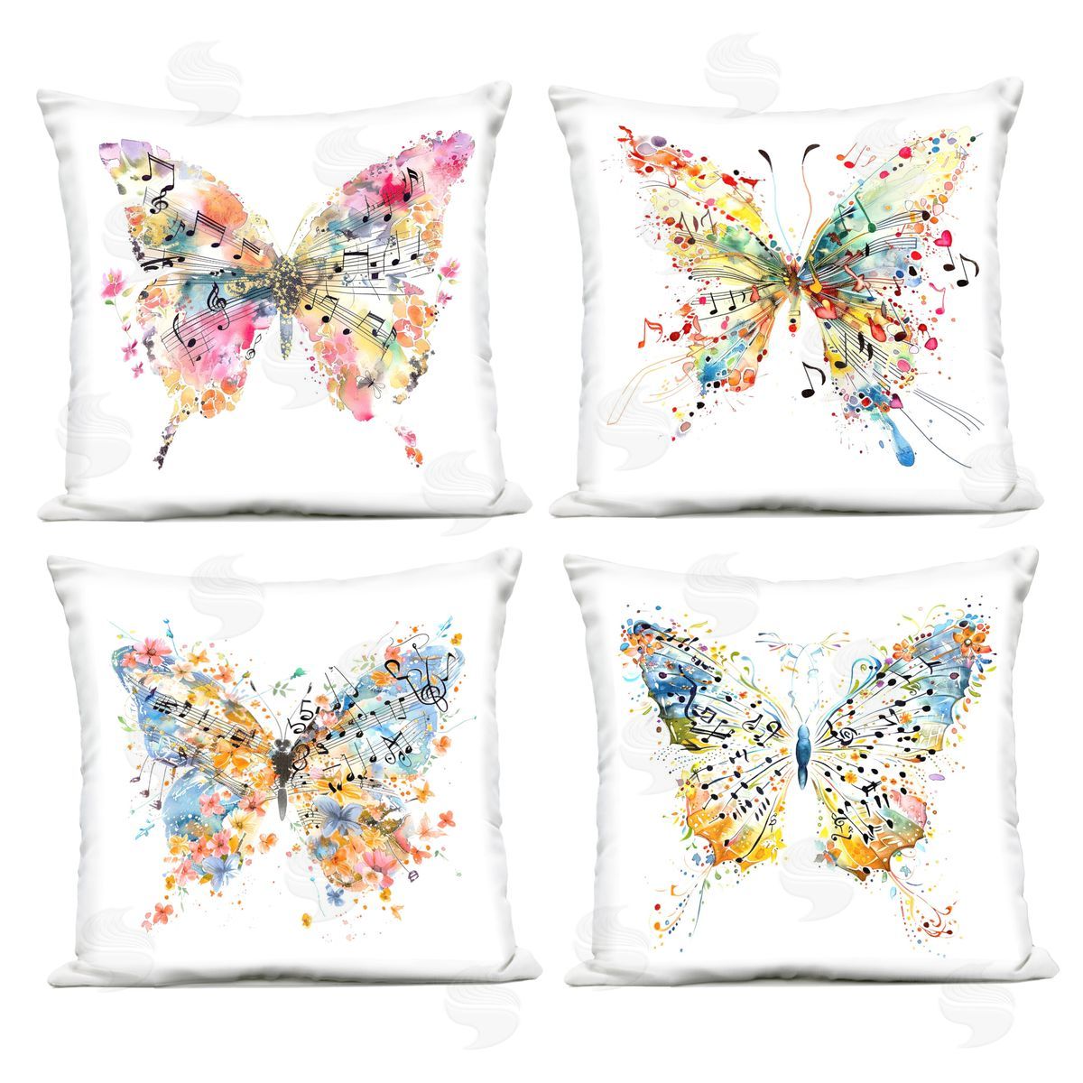 LSR Design Studio Butterflies with Music Notes Outdoor Quick-Dry Polyester Printed Throw Pillow