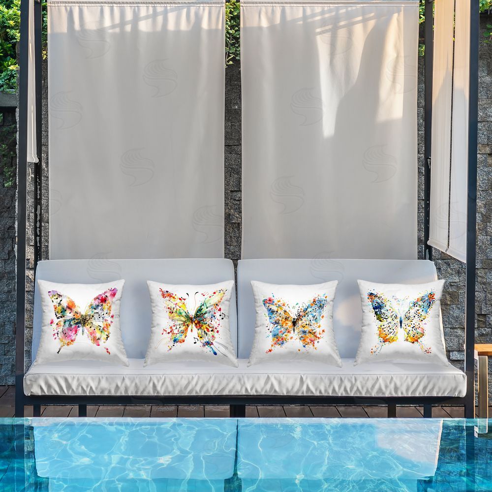 LSR Design Studio Butterflies with Music Notes Outdoor Quick-Dry Polyester Printed Throw Pillow in Back Yard