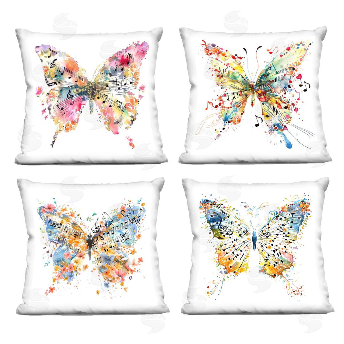 LSR Design Studio Butterflies with Music Notes Printed Plush Polyester Throw Pillow