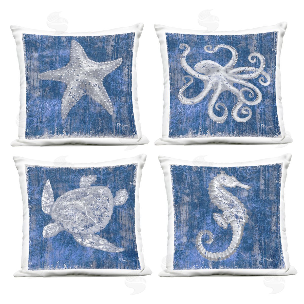 Paul Brent Sea Life on Abstract Blue Outdoor Quick-Dry Polyester Printed Throw Pillow