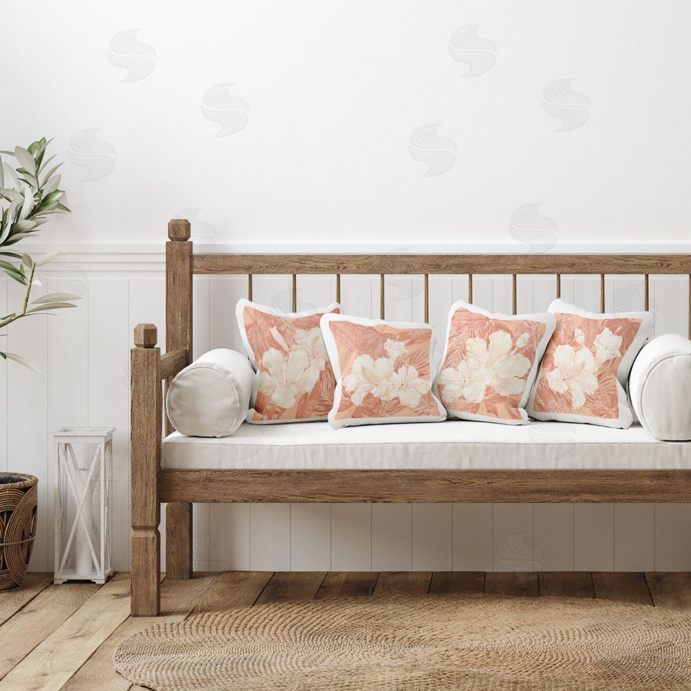 Paul Brent Peach Hibiscus Flowers Printed Plush Polyester Throw Pillow On Chair