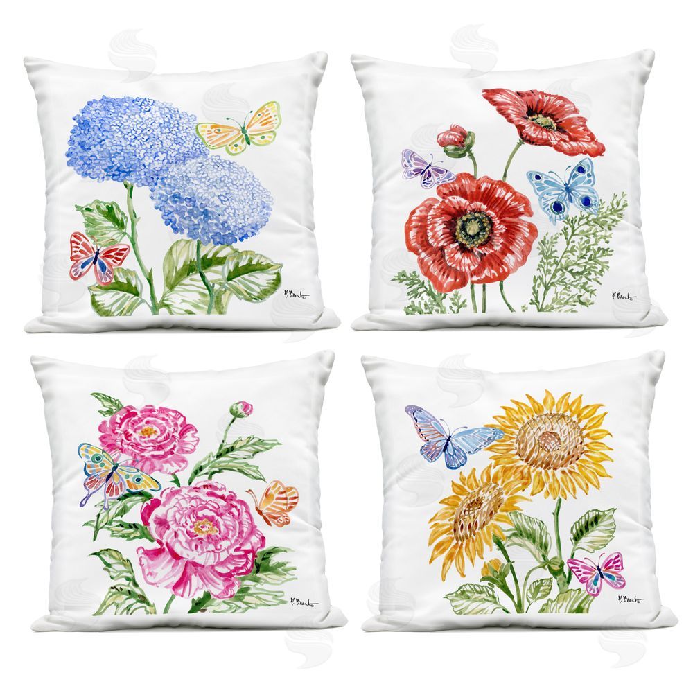 Paul Brent Brushstroke Florals & Butterflies Outdoor Printed Pillow Set