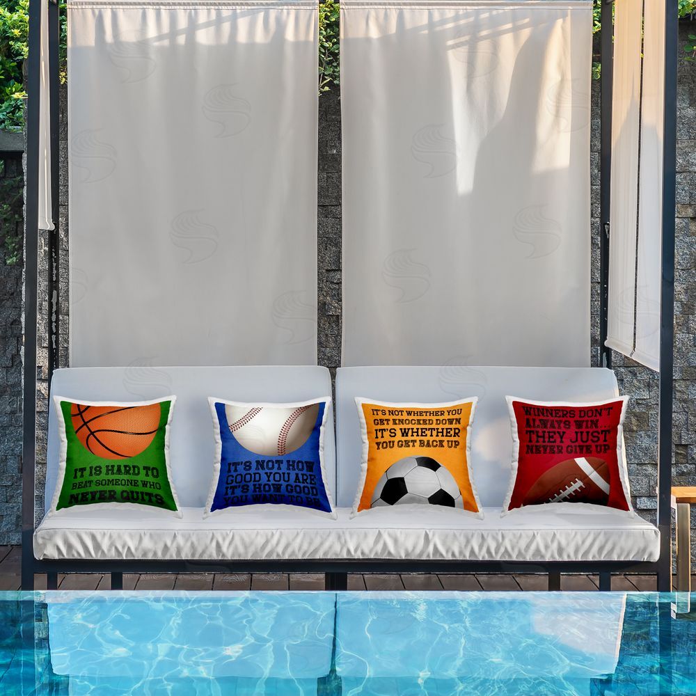 Marcus Prime Motivational Sports Determination Square Printed Throw Pillow on Patio