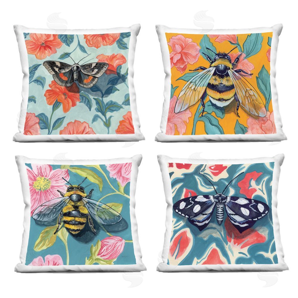 Kate Jarvik Birch Insects on Flower Patterns Printed Throw Pillow 