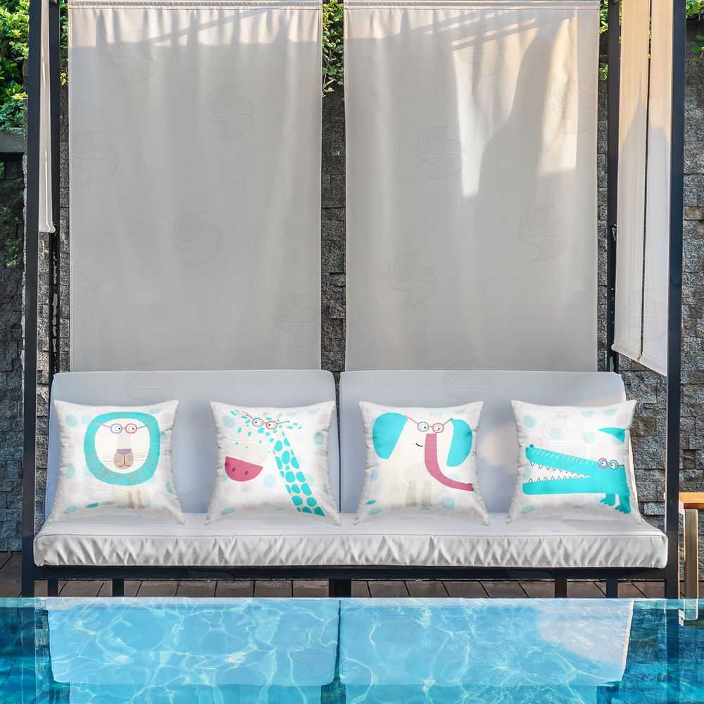 Carla Daly Electric Blue Wild Animals Outdoor Printed Throw Pillow on Patio