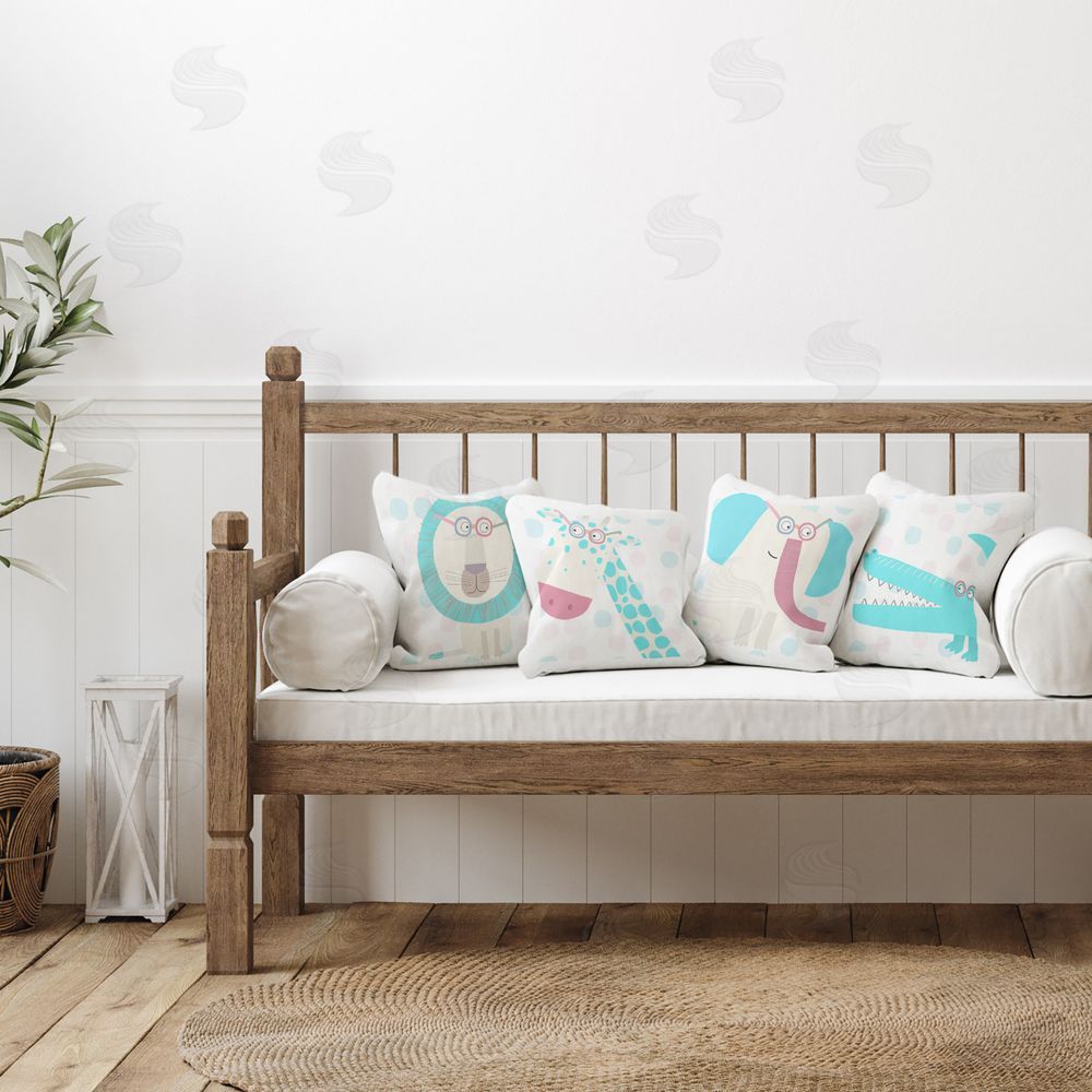 Carla Daly Electric Blue Wild Animals Printed Throw Pillow in Room