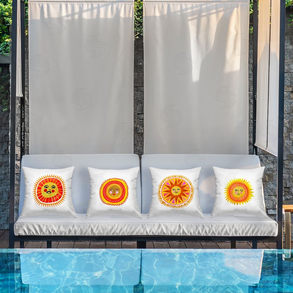 Katherine Herrell Studio Warm Happy Suns Outdoor Square Printed Throw Pillow on Seat