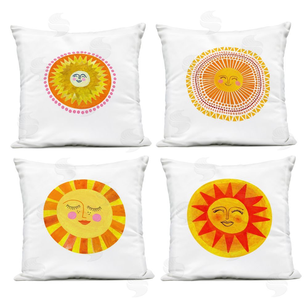 Katherine Herrell Studio Whimsical Smiling Suns Outdoor Square Printed Throw Pillow