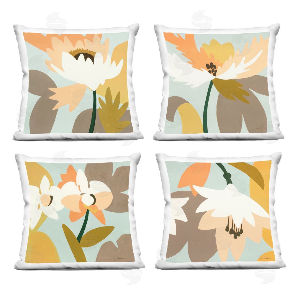 Liz Jardine Minimal Stylized Leafy Blooms Indoor Plush Polyester Square Throw Pillow
