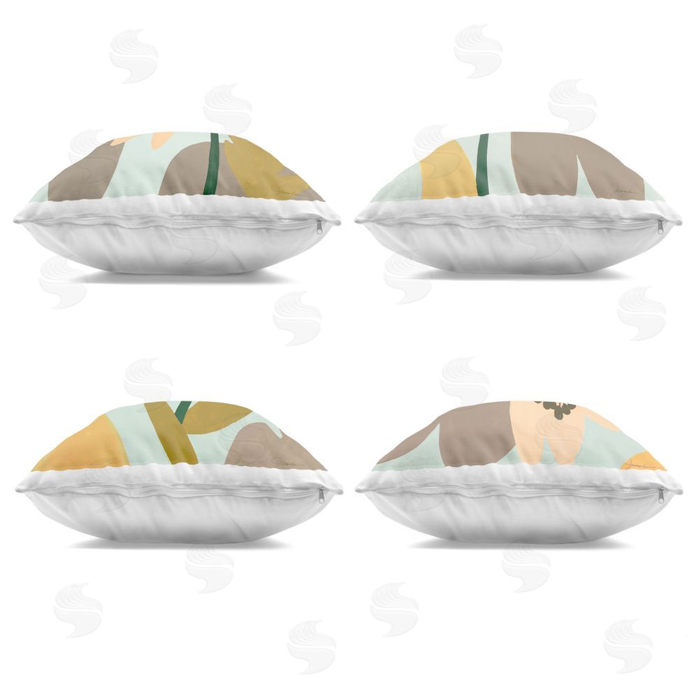 Liz Jardine Minimal Stylized Leafy Blooms Indoor Plush Polyester Square Throw Pillow Zipper Detail