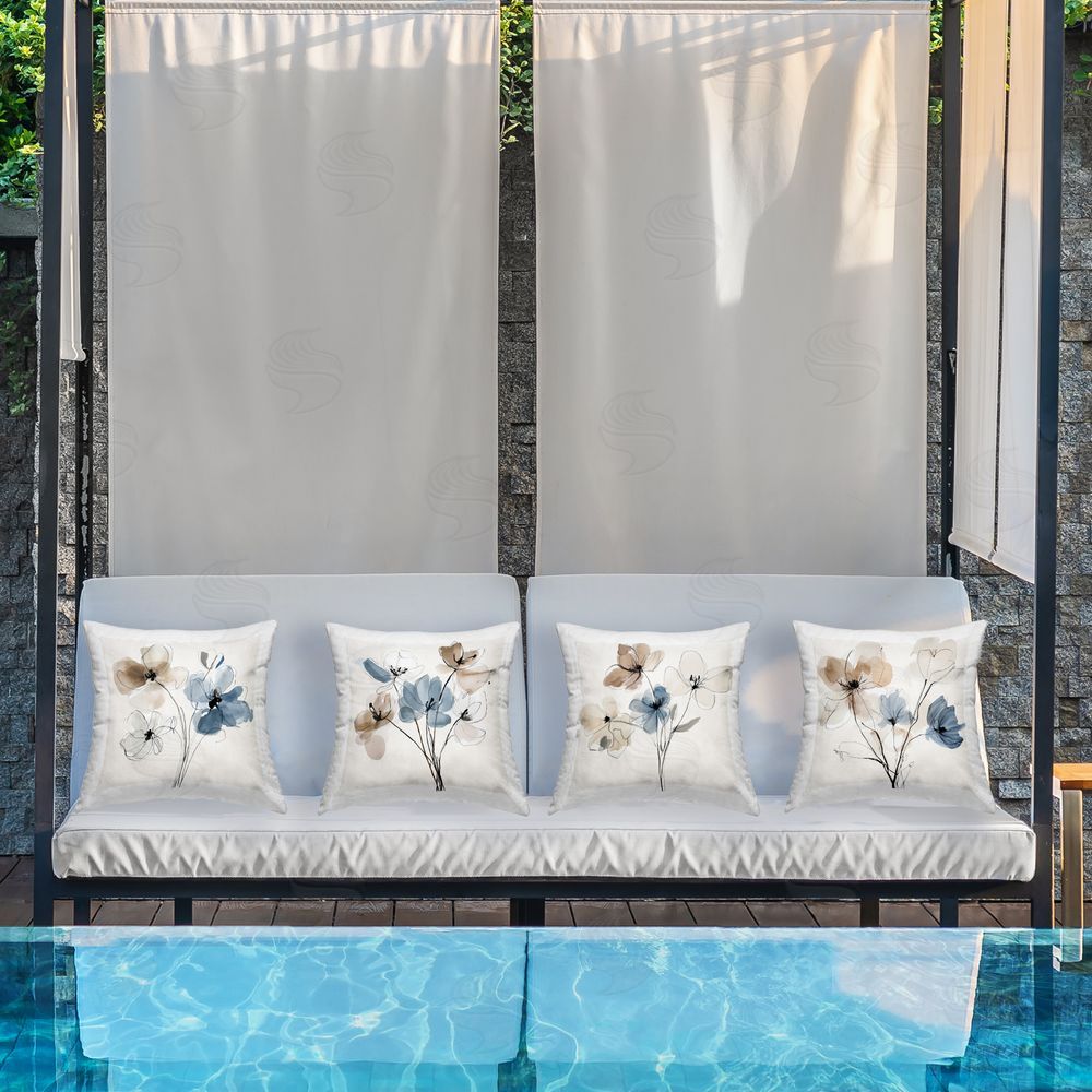 Annabelle Hall Pleasures Reclaimed Soft Floral Studies Outdoor Quick-Dry Polyester Printed Square Pillow Set on Patio