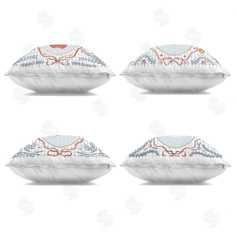Vero Illustrates Sea Creatures on Blue Gingham Square Printed Throw Pillow Side View with Zipper Detail