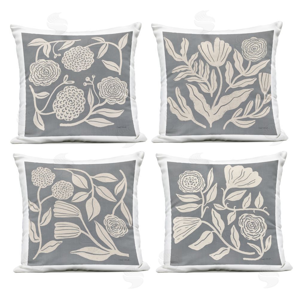 Cheryl Warrick Leafy Botanicals on Grey Outdoor Quick-Dry Polyester Square Throw Pillow
