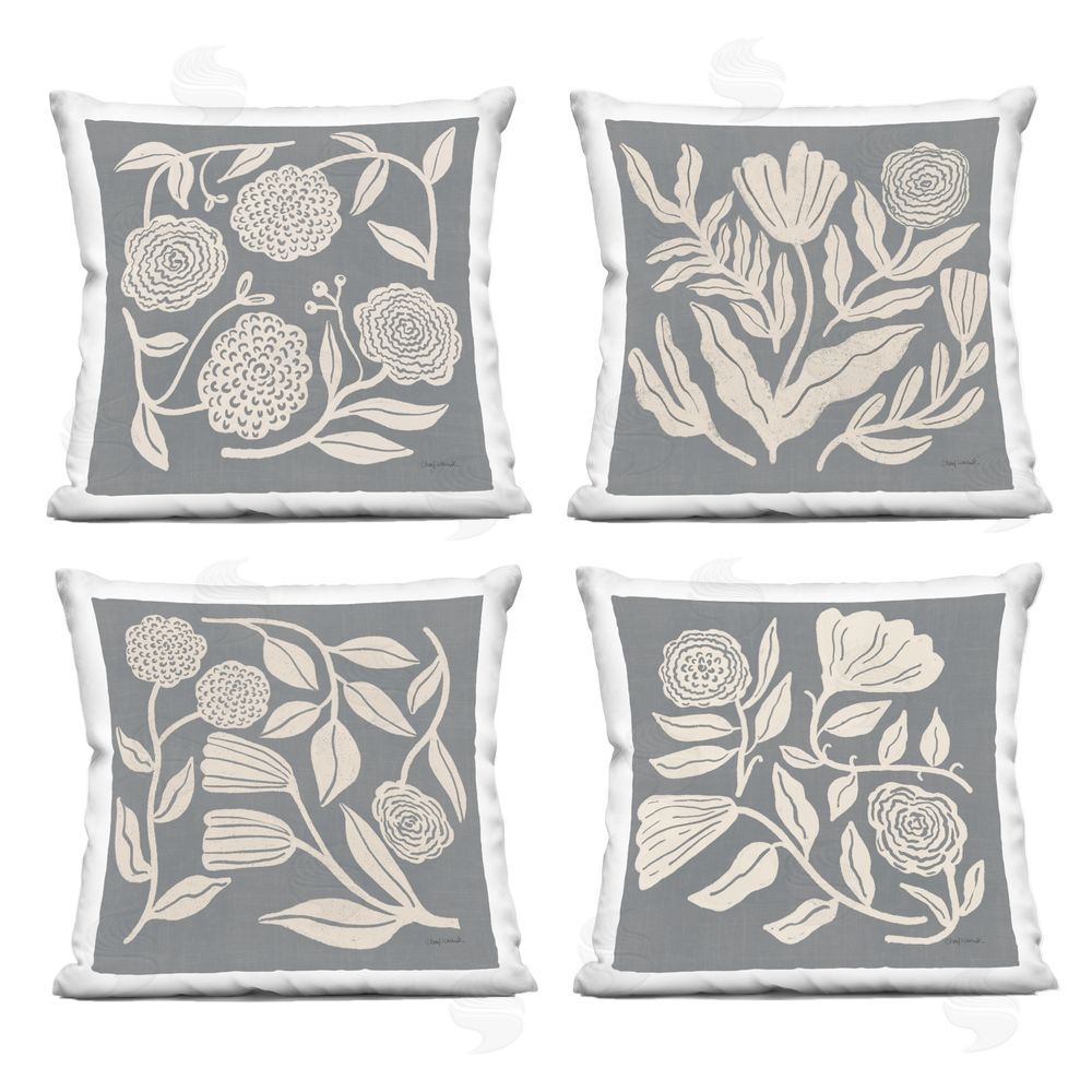 Cheryl Warrick Leafy Botanicals on Grey Indoor Plush Polyester Square Throw Pillow