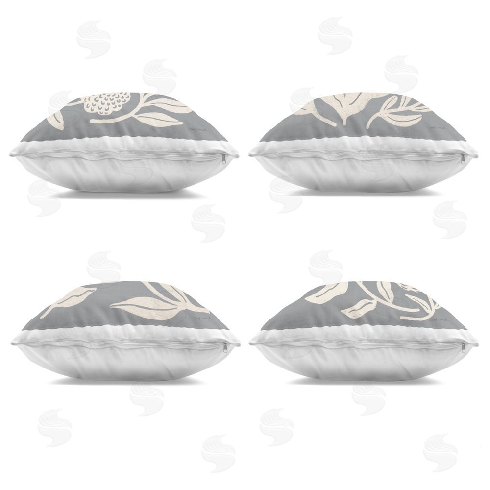 Cheryl Warrick Leafy Botanicals on Grey Indoor Plush Polyester Square Throw Pillow Zipper Detail