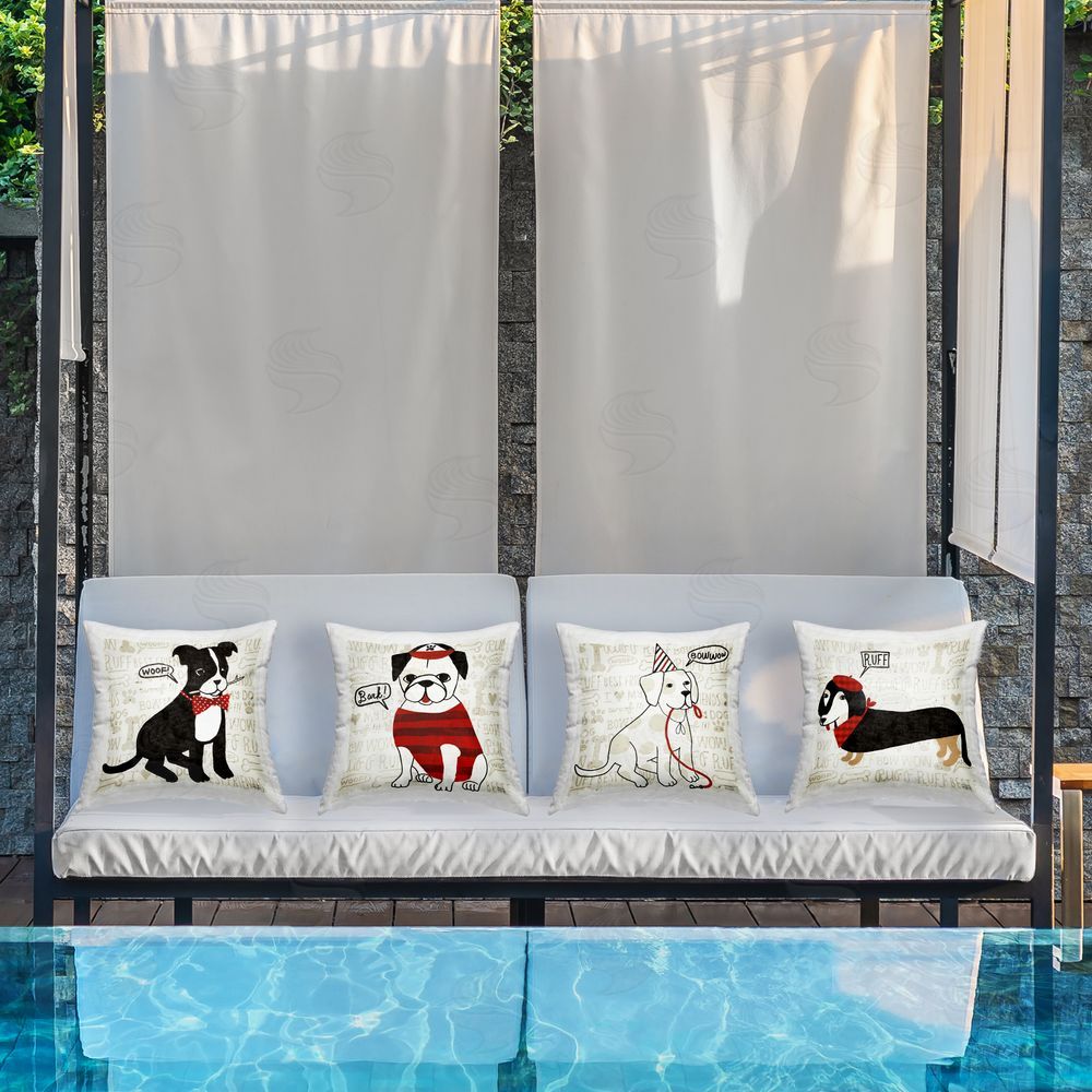 Michael Mullan Puppy Love Best Friends Outdoor Quick-Dry Polyester Printed Square Pillow Set on Patio