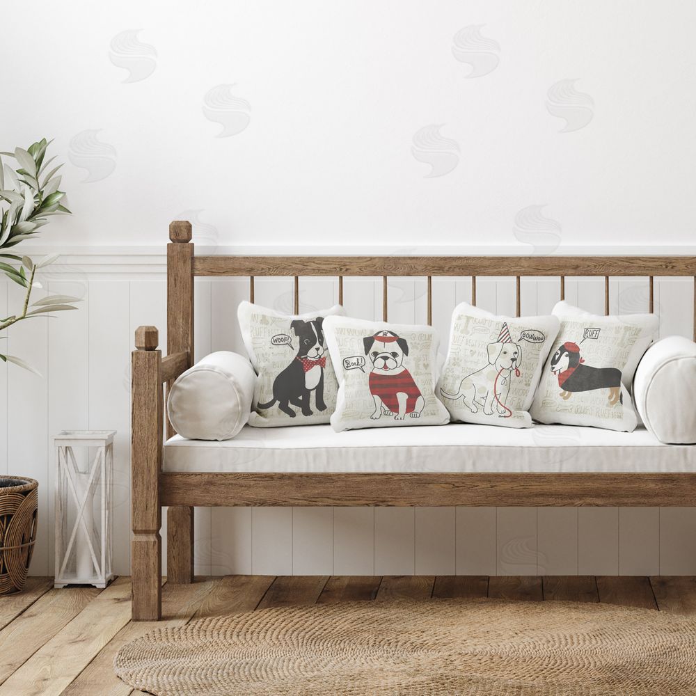Michael Mullan Puppy Love Best Friends Plush Polyester Printed Square Pillow Set in Room