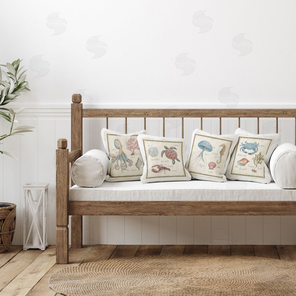 Daphne Brissonnet Vintage Oceanography Creatures Plush Polyester Printed Square Pillow Set in Room