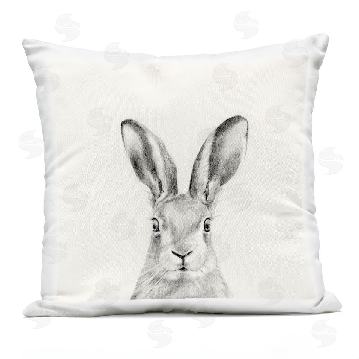 Bunny Rabbit Portrait Soft Grey Illustration Outdoor Printed Pillow, Home Decor by Victoria Borges