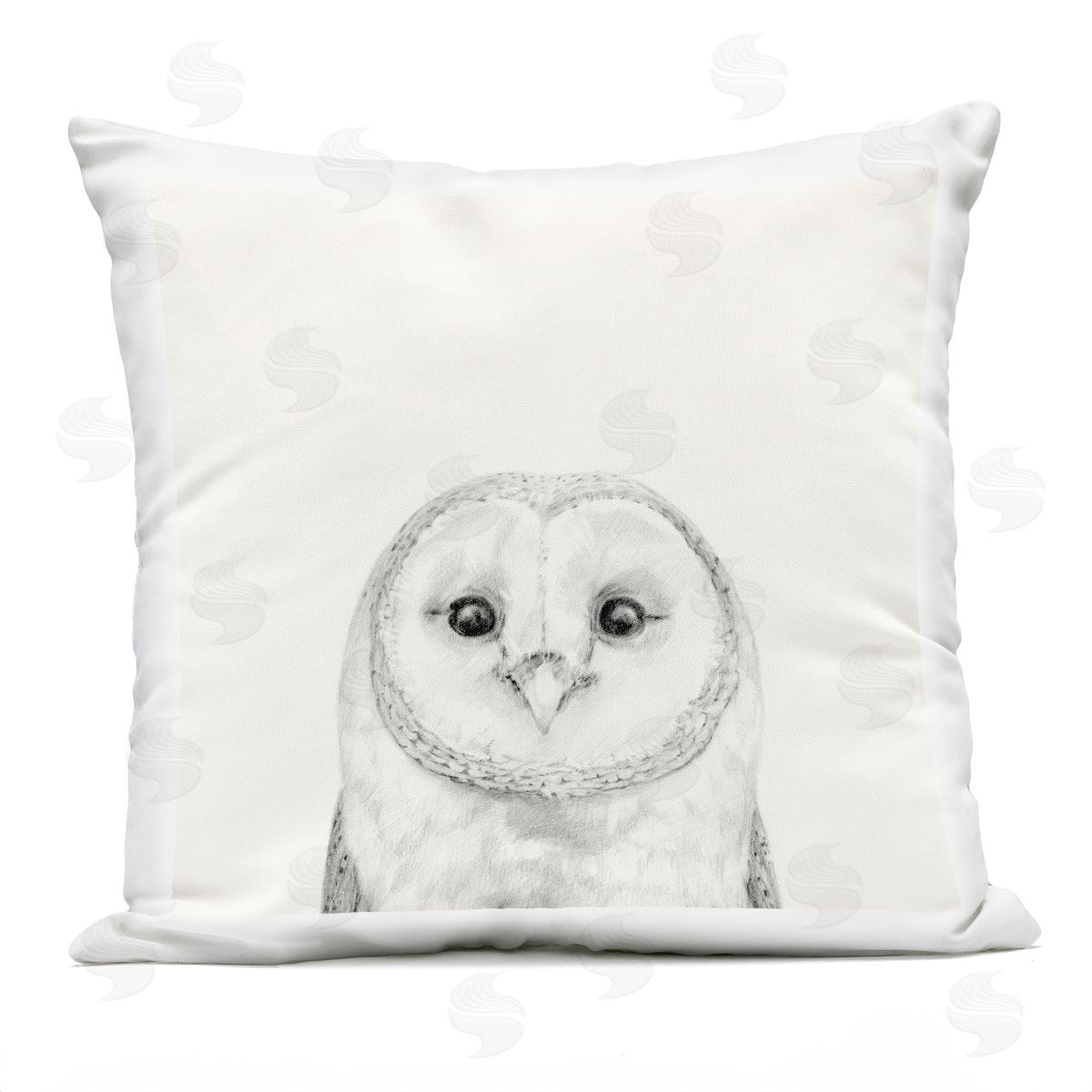 Barn Owl Portrait Soft Grey Illustration Outdoor Printed Pillow, Home Decor by Victoria Borges