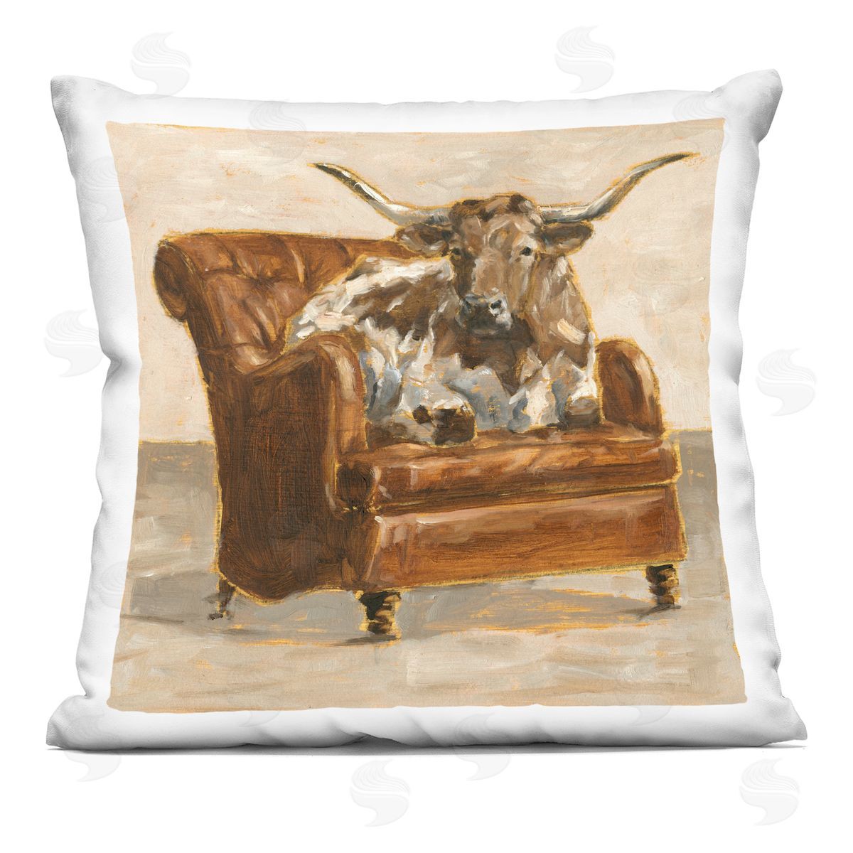 Abstract Bull Livingroom Chair Brown Orange Decorative Printed Pillow, Home Decor by Ethan Harper