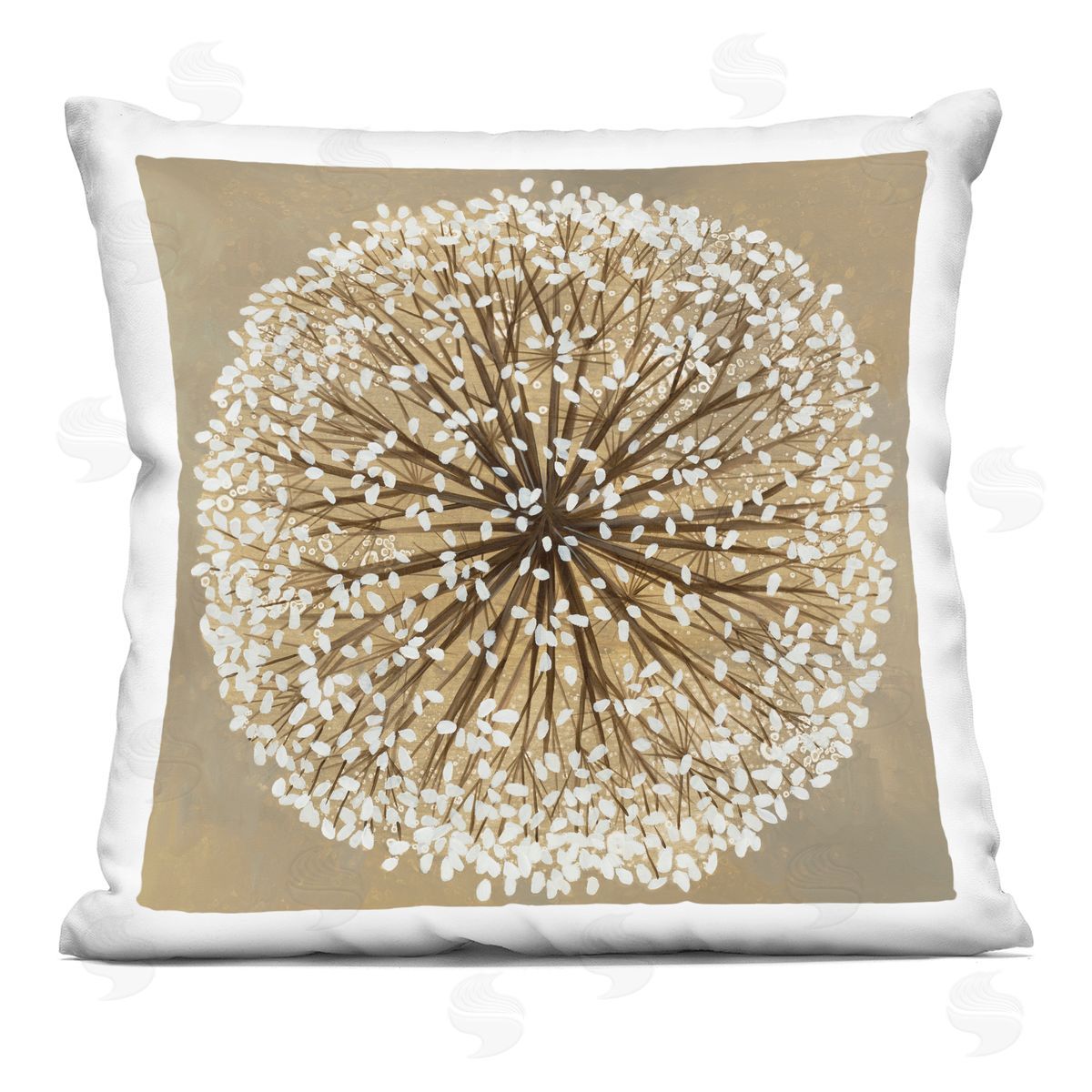 Abstract Dandelion Flower Full Bloom Brown White Decorative Printed Pillow, Home Decor by Liz Jardine