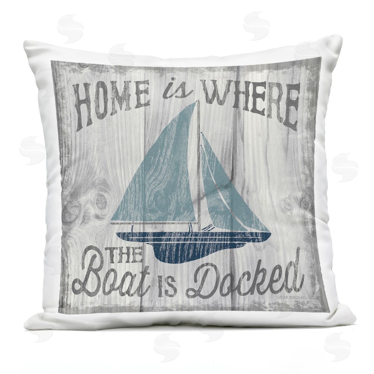Home is Where The Boat's Docked Nautical Family Outdoor Printed Pillow, Home Decor by Laura Marshall