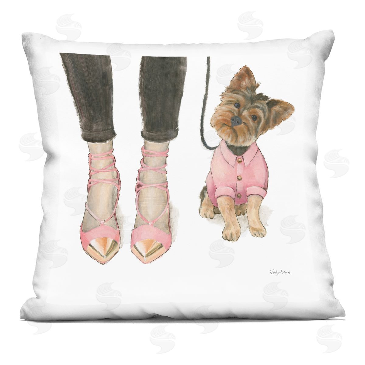 Glam Dog Walk Heels Fashion Pink Gold Design Decorative Printed Pillow, Home Decor by Emily Adams