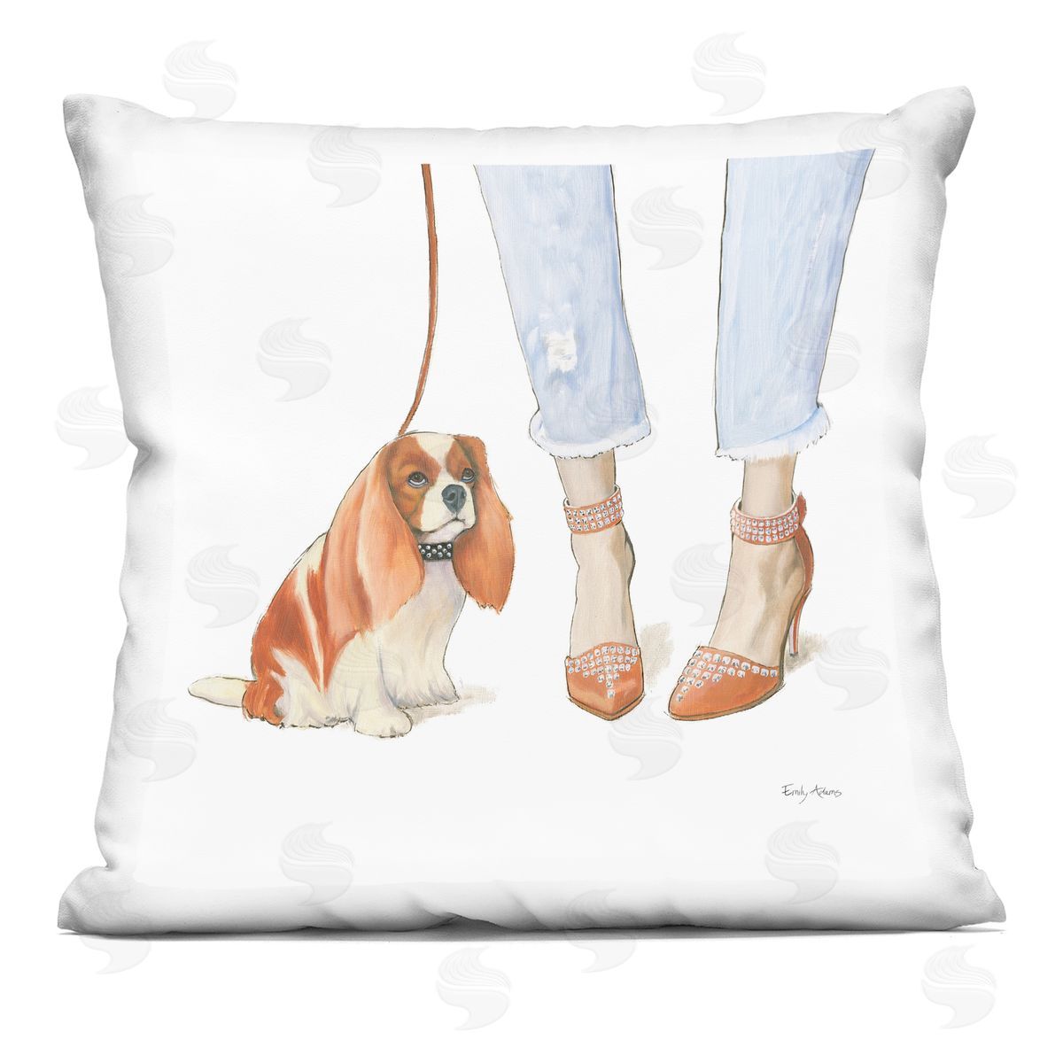 Dog Walk Glam Sparkle Heels Orange White Artwork Decorative Printed Pillow, Home Decor by Emily Adams